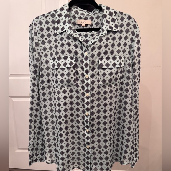 LOFT Tops - LOFT Blue and Black Geometric Blouse